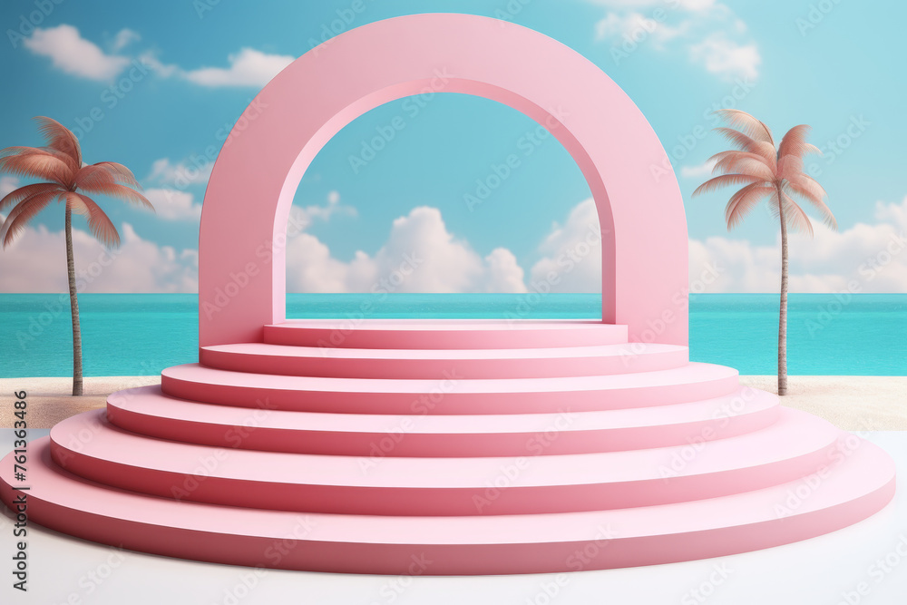 Pink archway with beach scene in background Pink archway with beach scene in background