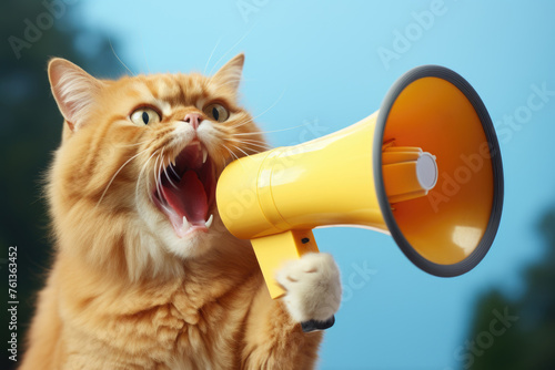 Cat is holding microphone and making loud noise