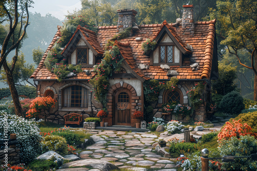 A charming bed and breakfast nestled in a picturesque village, providing a cozy haven for weekend getaways. Concept of rural retreat and hospitality. Generative Ai.