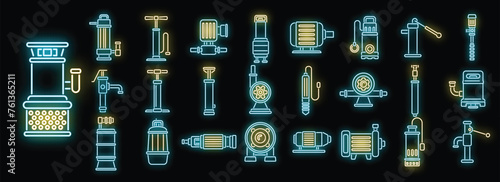 Pump icons set outline vector. Water tank. Station system neon color isolated