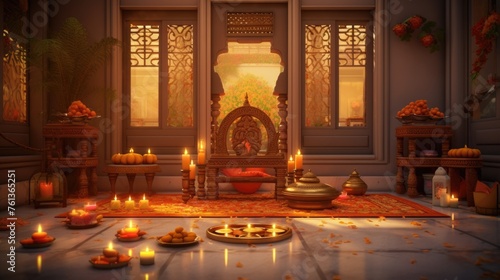 Decorative Temple Room on the Occasion on Indian Festival. photo