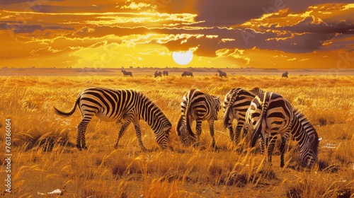 Unity and Harmony  Zebras at Sunset AI Generated.