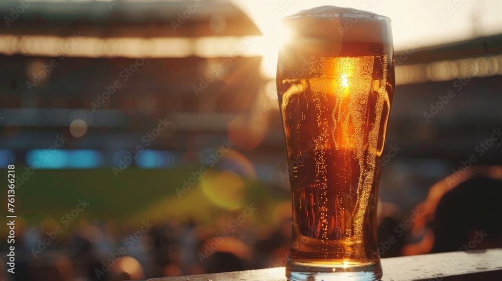 Beer at the Stadium During Golden Hour - obrazy, fototapety, plakaty 