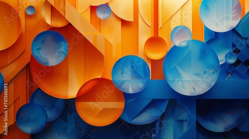 A striking composition of geometric shapes in contrasting orange and blue hues, perfect for a vibrant and modern visual statement..