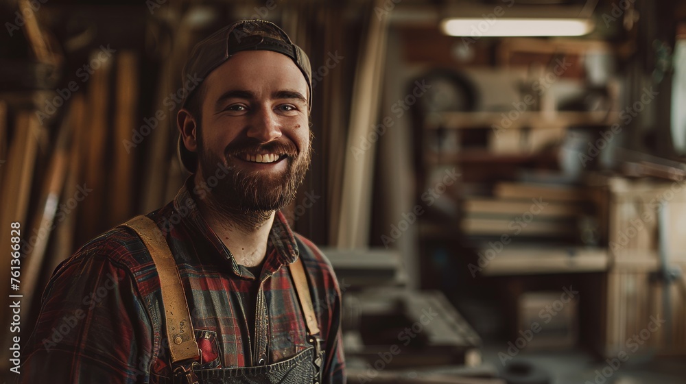 Fototapeta premium Smiling Craftsman in Workshop