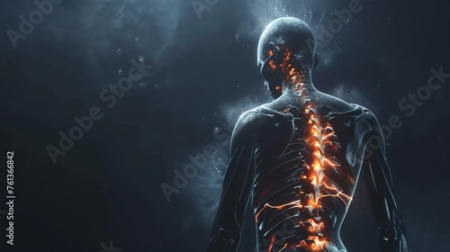Human spine, pain. Copy space for text. Science and medical background