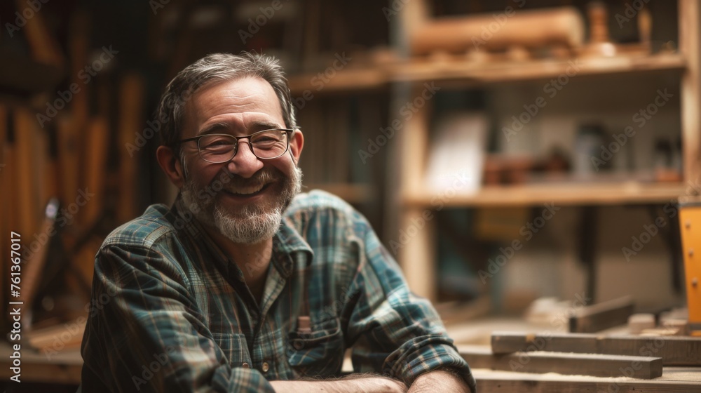 Smiling Craftsman in Workshop Smiling Craftsman in Workshop