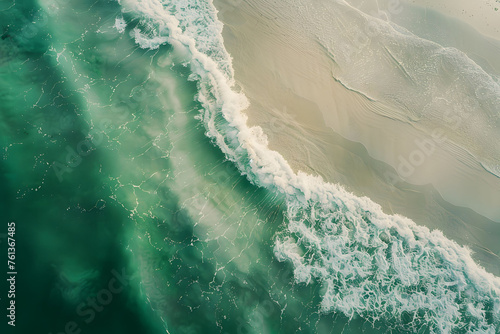 Spectacular top view photo of beautiful sea waves splashing the white sand at the shore , summer photo 