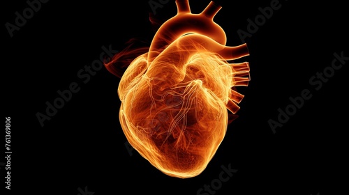 Red digital pulse line on abstract human heart shape, black backgroundhealth, cardiology concept. photo