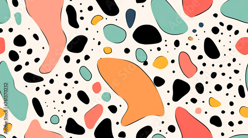 Terrazzo Doodle Scribble Seamless Pattern. Playful Geometric Shapes and Lines, Perfect as a Simple Background or Fun Wallpaper for Children. Polka Dots Print Pattern