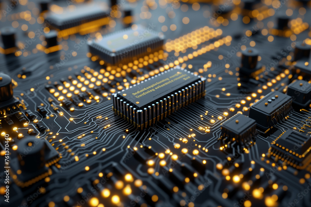 Close-up of a computer platform with a microchip processor Close-up of a computer platform with a microchip processor