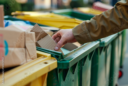 Ecological paper recycling bins, leaving cardboard boxes and cardboard in the waste bin