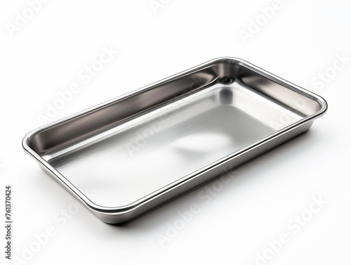 empty stainless steel tray isolated on white. Generative Ai.