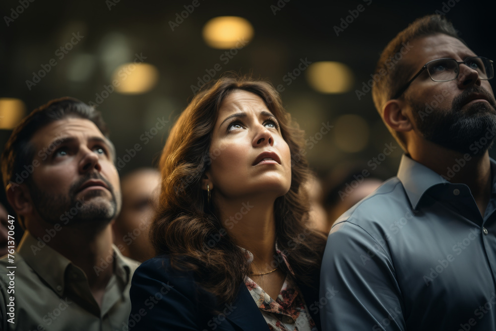 Woman with necklace is looking up at something Woman with necklace is looking up at something