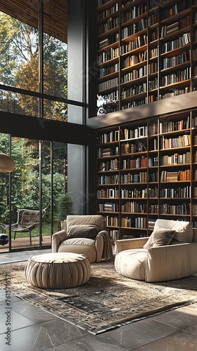 Bookcase with books in a modern house.