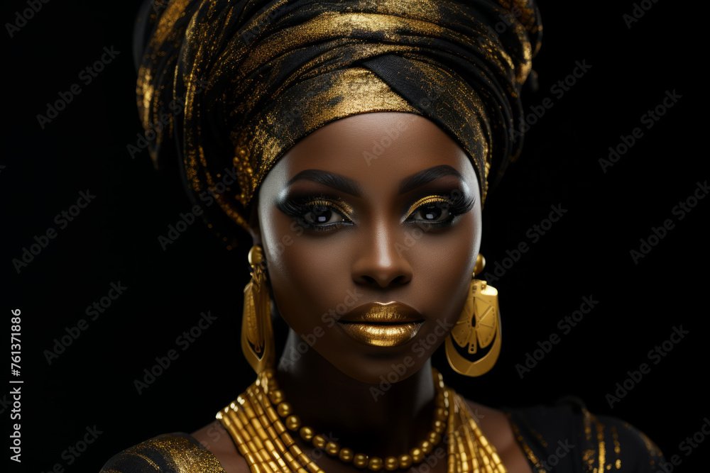 Woman with gold earrings and gold head scarf Woman with gold earrings and gold head scarf