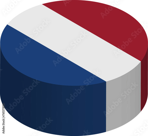 Netherlands flag - 3D isometric circle isolated on white background. Vector object.