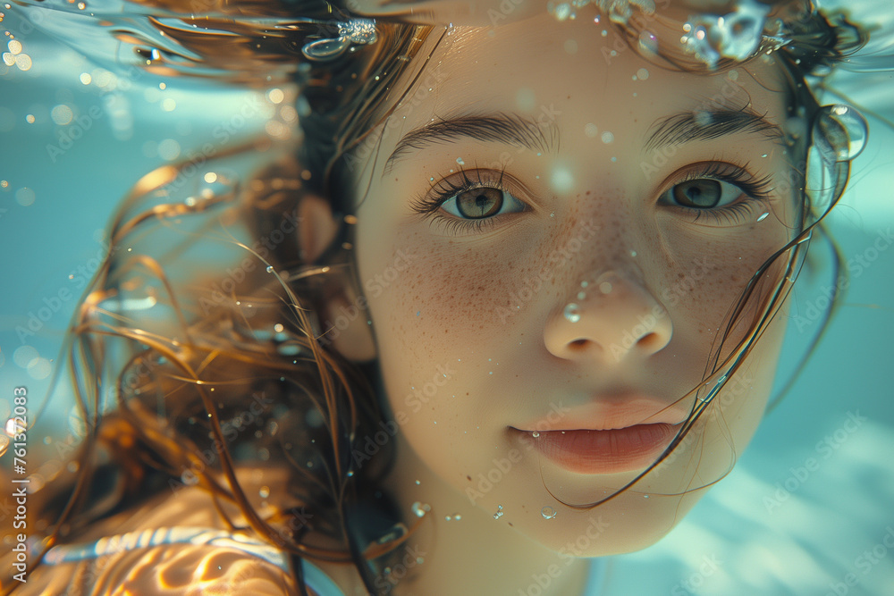 beautiful slender girl swims underwater having fun and taking a selfie beautiful slender girl swims underwater having fun and taking a selfie