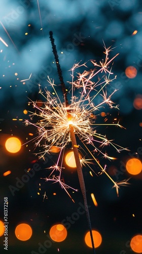 Close-up of bright bruning sparklers in the night photo