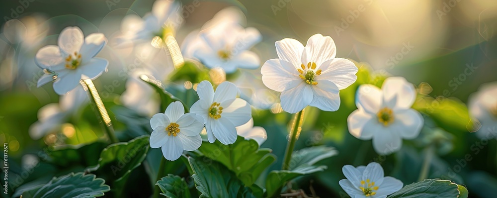 delicate fresh white flowers with gentle petals blooming in garden