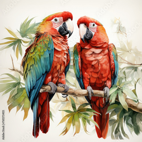 Watercolor Parrot, clipart Illustration, Generative Ai © SISIR ART