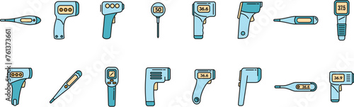Digital thermometer icons set outline vector. Digital medical. Electronic care thin line color flat isolated