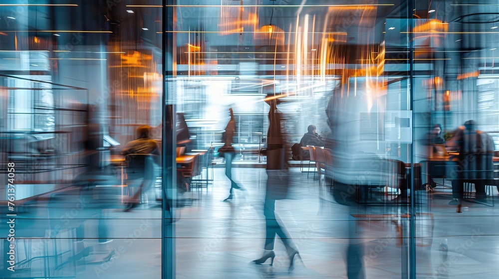 Fototapeta premium Blurred Office Life Through Glass
