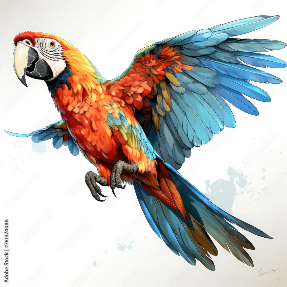 Fototapeta premium Watercolor Parrot, clipart Illustration, Generative Ai