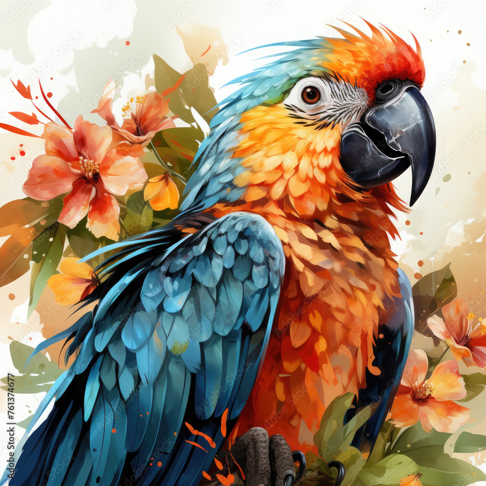 Fototapeta premium Watercolor Parrot, clipart Illustration, Generative Ai