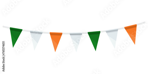 St Patrick's Day green, white and orange triangle flags on the string