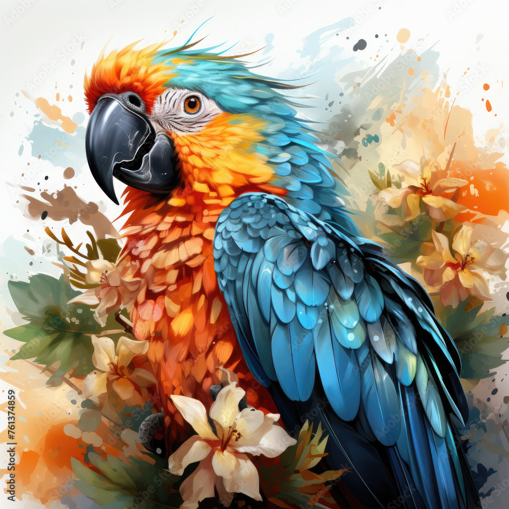 Obraz premium Watercolor Parrot, clipart Illustration, Generative Ai