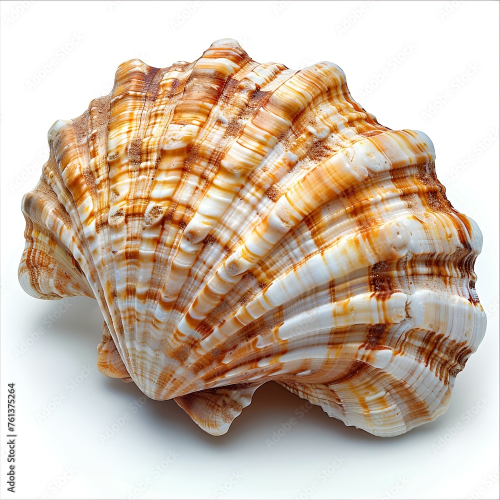 Fototapeta premium Seashell isolated on white background with shadow. Sea shell isolated. Salt water shell on white background