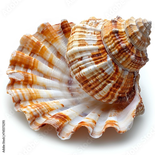 Seashell isolated on white background with shadow. Sea shell isolated. Salt water shell on white background