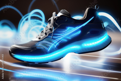 Shoe with blue lights on it