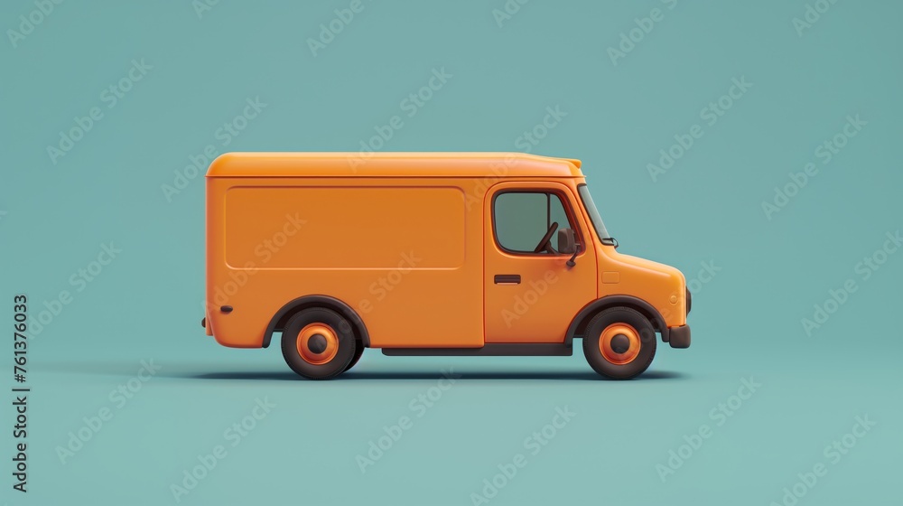 A cartoon orange delivery truck is parked on a blue background A cartoon orange delivery truck is parked on a blue background