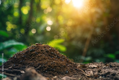 anthill with ants forest background