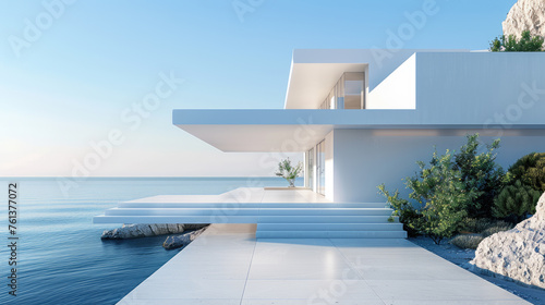Modern house over the sea, ocean landscape villa building  © AdamantiumStock