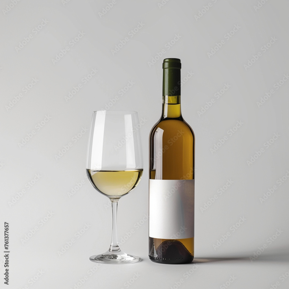 wine bottle with white wine glass standing in style of advertising photoshoot, isolated on white clean background сreated with Generative Ai wine bottle with white wine glass standing in style of advertising photoshoot, isolated on white clean background сreated with Generative Ai