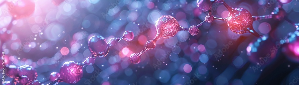Biochemistry molecular model neon highlights abstract background high angle view - obrazy, fototapety, plakaty 