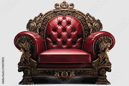 Red Comfortable Office Leather Armchair, Vintage Boss Armchair  on Gray Background, Concept for Free Position, Career, Head Hunter 3d illustration.