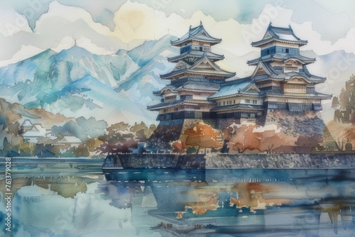 Watercolor image of Matsumoto Castle