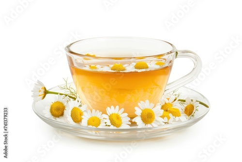 Chamomile tea isolated on white background