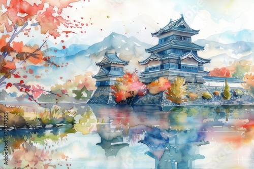 Watercolor image of Matsumoto Castle