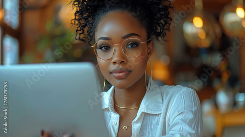 Woman Wearing Glasses Using Laptop Computer
