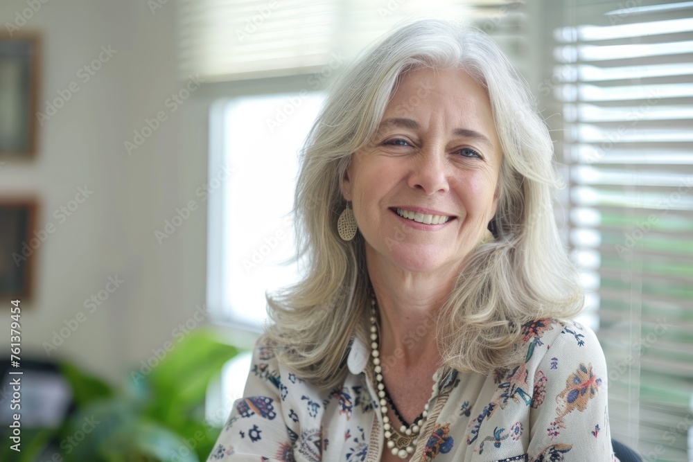Happy beautiful mature woman work office Happy beautiful mature woman work office