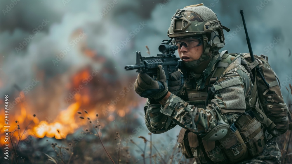 Soldier in Dynamic Battlefield Pose