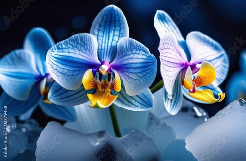 orchid flower on blue background