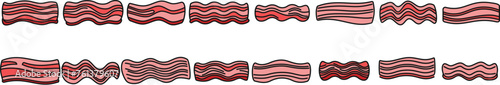 Bacon icons set outline vector. Meet food. Fresh beef thin line color flat isolated