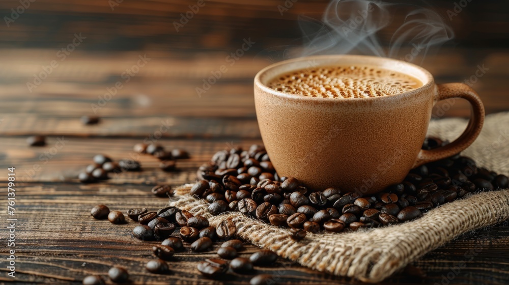 Cup of Coffee on Pile of Coffee Beans Cup of Coffee on Pile of Coffee Beans