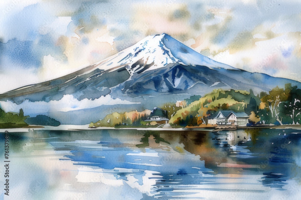 Obraz premium Watercolor of Mount Fuji in Japan